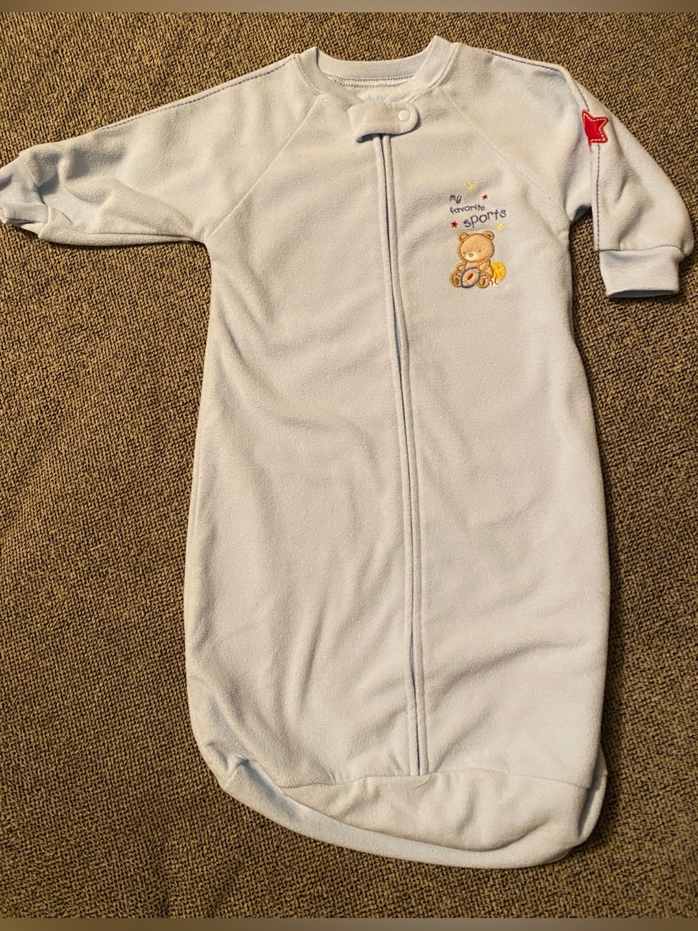 Carter's Light Blue Fleece zip-up  layette  with Bear Sports Embroidery